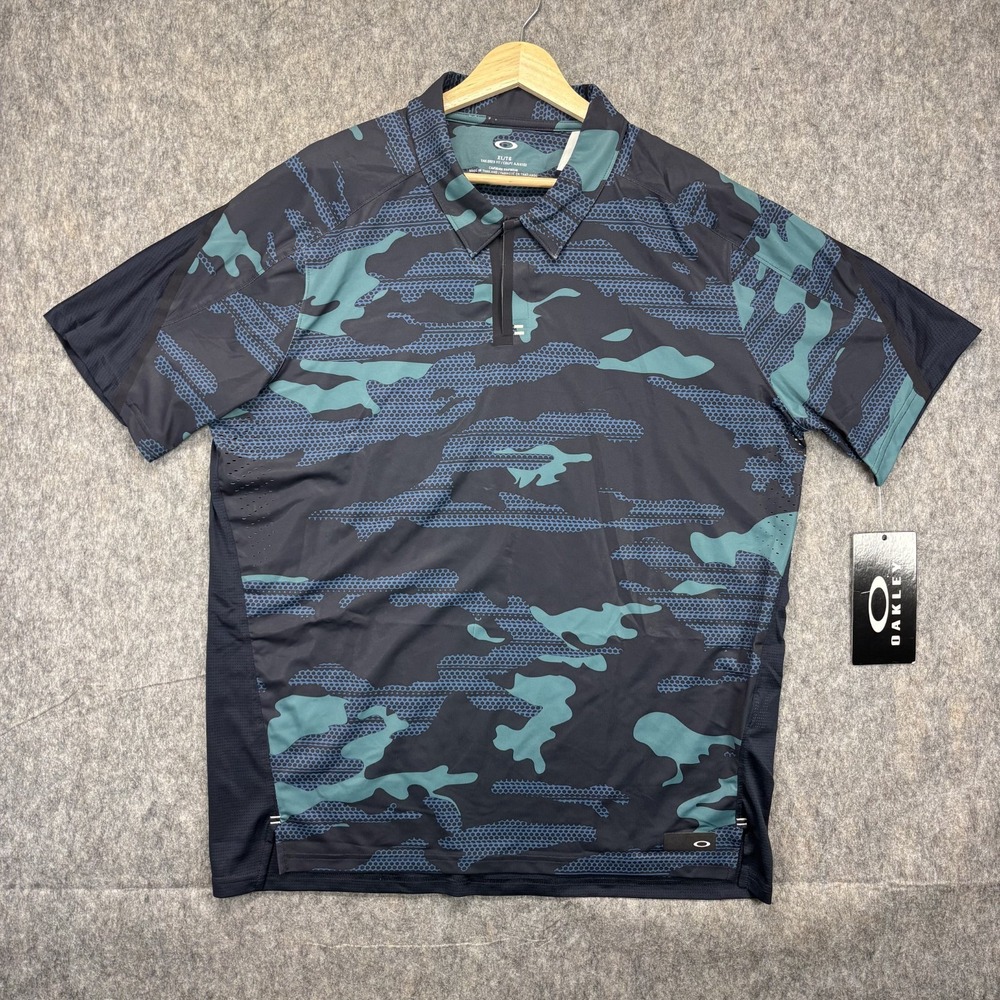 Oakley Velocity Polo Shirt Men's XL Short Sleeve Camo Blue Mesh Breathable New